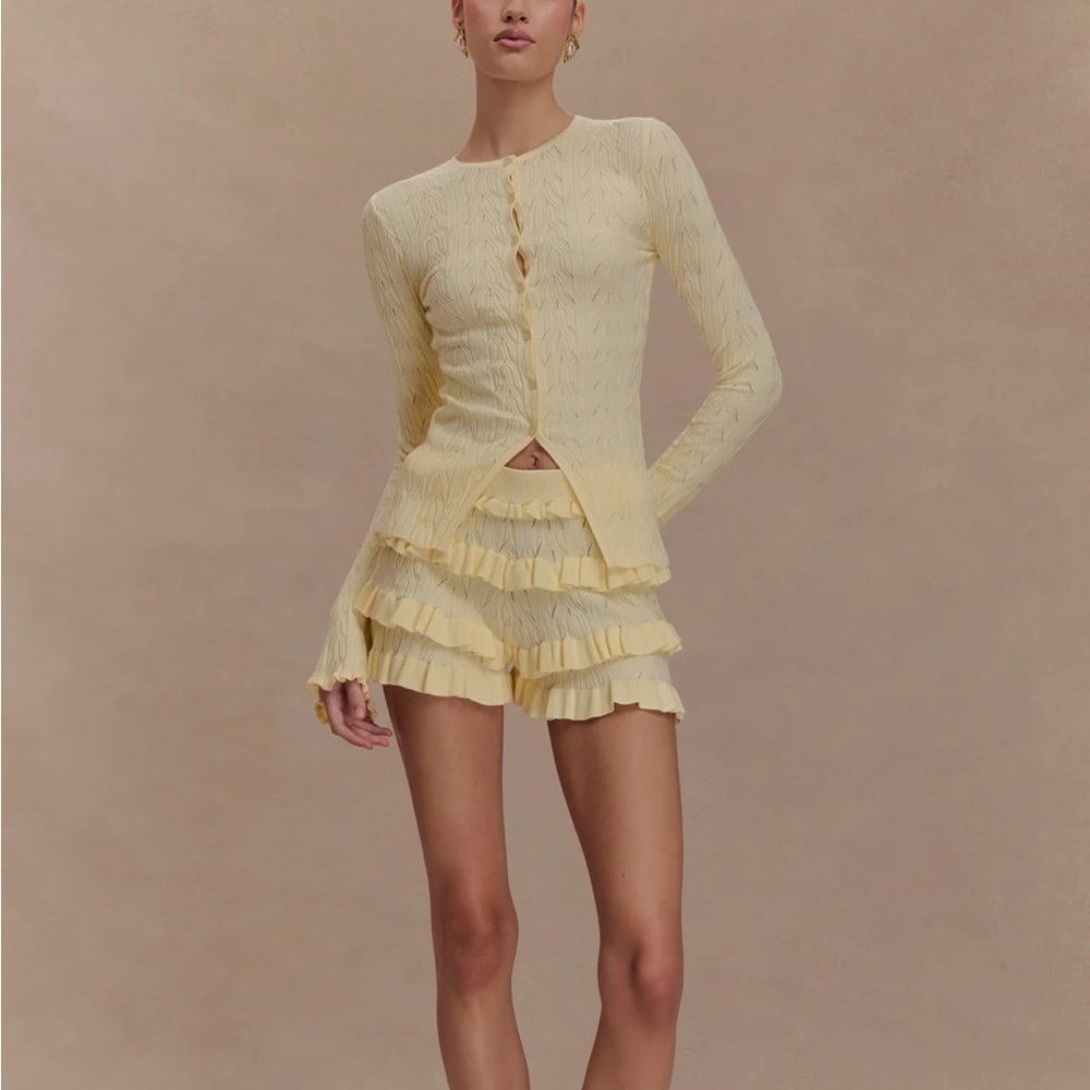 Meshki Amy Pointelle Bell Sleeve Cardigan